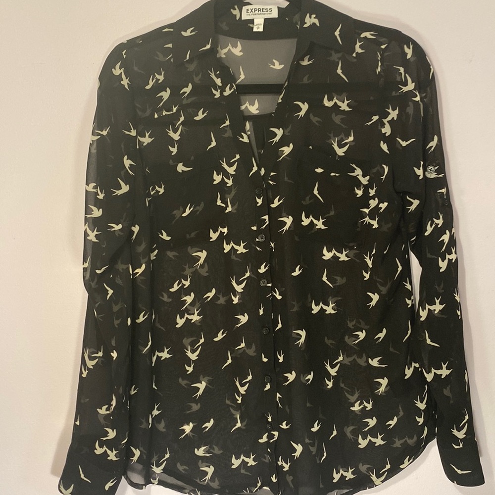 Bird see through blouse with optional roll up sleeves